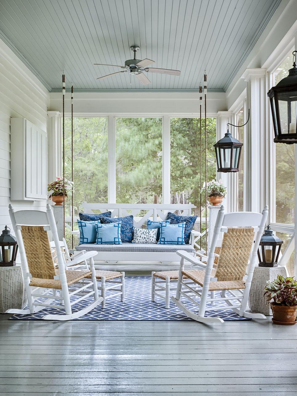 Screened-In Porch With Rocking Chairs | HGTV