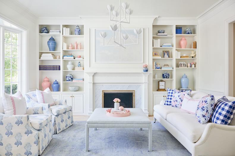 Blue and Pink Cottage Living Room