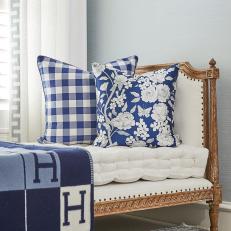 White Daybed and Blue Pillows