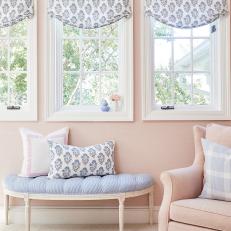 Pink Cottage Sitting Area With Rounded Bench