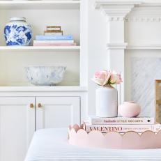 Built-In Bookshelf and Pink Tray
