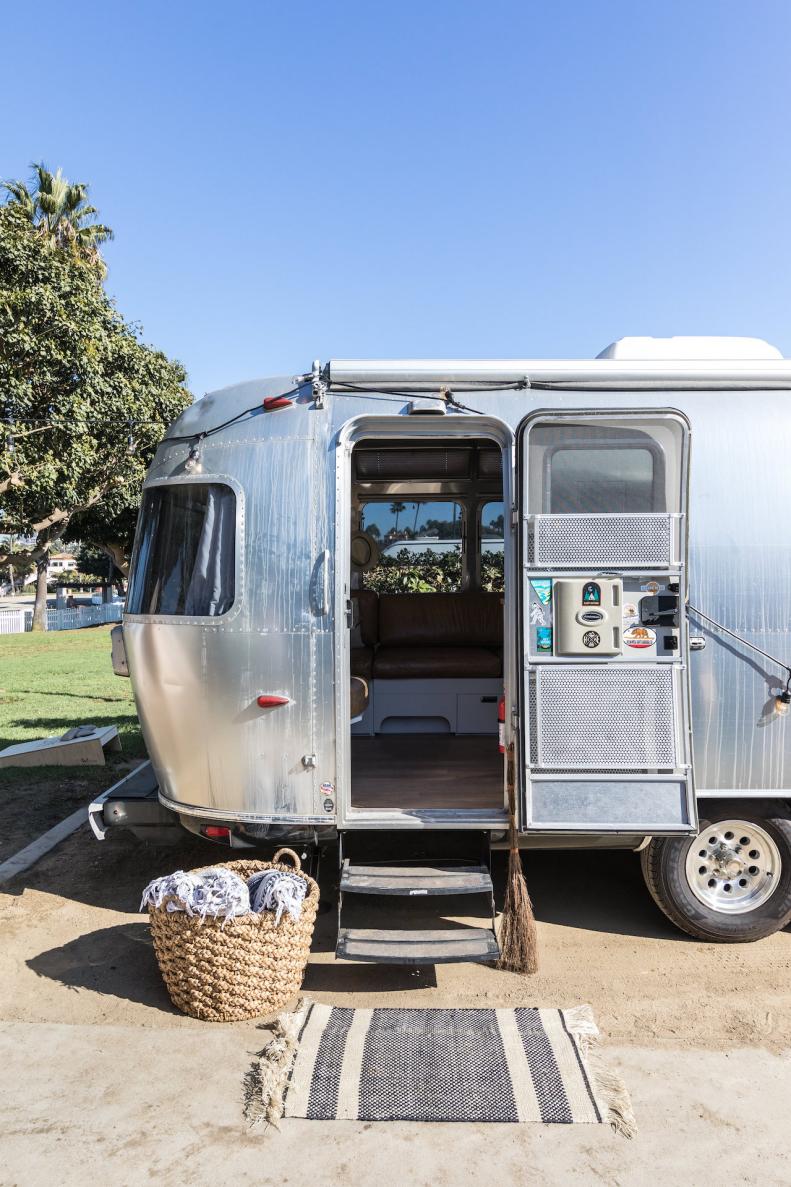 The entrance to a remodeled Airstream