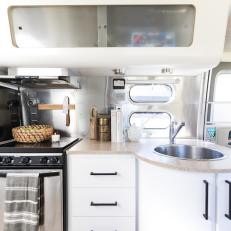 Kitchen in a Bright Airstream Trailer