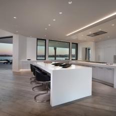Waterfront Gray Modern Kitchen With Tray Ceiling