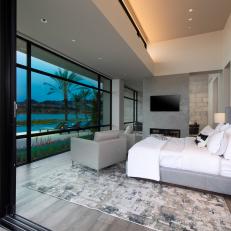 Gray Modern Bedroom With Lake View