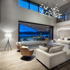 White Modern Living Room at Night