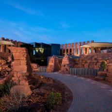 Southwestern Walkway and Red Stone Wall