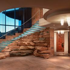 Southwestern Foyer With Floating Stairs