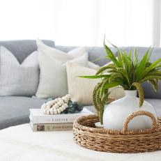 Round Ottoman Coffee Table With Plant