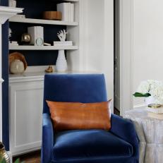 Reading Nook With Blue Velvet Chair