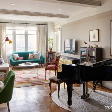 Eclectic Multicolored Living Room With Piano