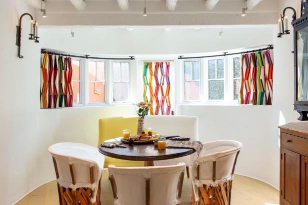 Dining Room With Rainbow Curtains