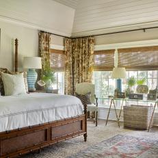 Neutral Coastal Bedroom Suite with Bamboo Accents and Glass Desk 