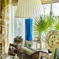 Traditional Table Top Display with Lamp and Antique Coastal Curios 