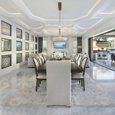 White Formal Dining Room With Marble Floor