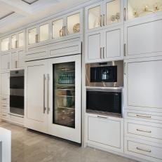 White Chef Kitchen With Glass Door Refrigerator
