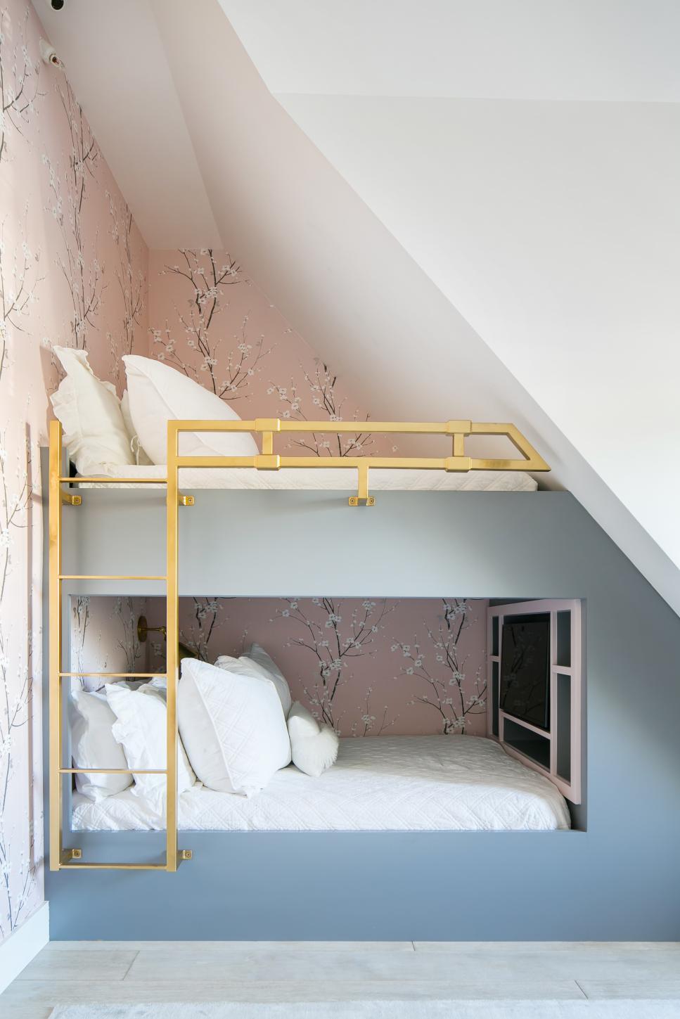 Contemporary Bunk Bed With Floral Wallpaper HGTV