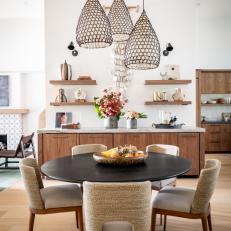 Neutral Contemporary Dining Area With Black Pendants