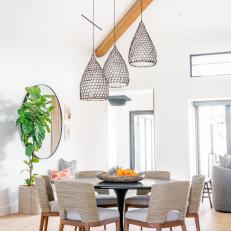 Contemporary Open Plan Dining Room With Tree