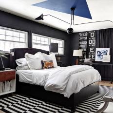 Gray Contemporary Bedroom With Striped Rug