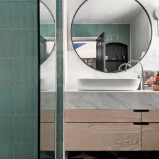Contemporary Main Bathroom With Green Tiles