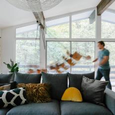 Contemporary Living Room With Gray Sofa