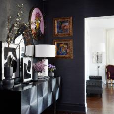 Gray Contemporary Foyer With Gold Frames
