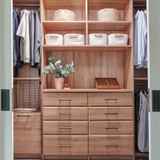 Walk In Closet With Wood Shelving