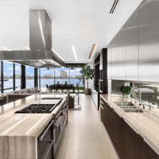 Sprawling Contemporary Kitchen With Waterfront Views