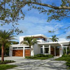 White Modern Exterior and Paver Driveway