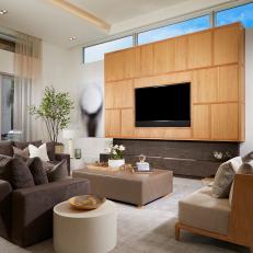 Modern Brown Living Room With Paneling