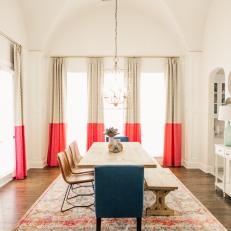 Eclectic Dining Room With Colorblock Curtains