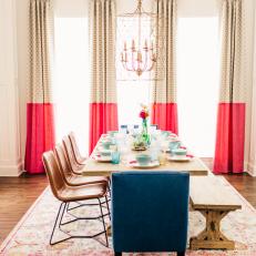 Eclectic Dining Room With Pink Rug