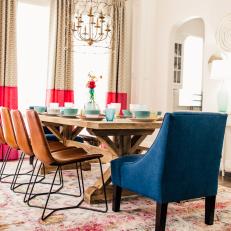 Eclectic Dining Room With Colorblock Curtains