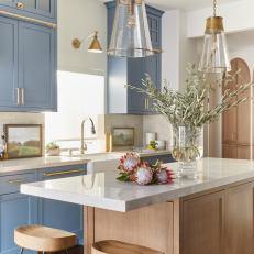 Blue Transitional Kitchen With Branch Arrangement