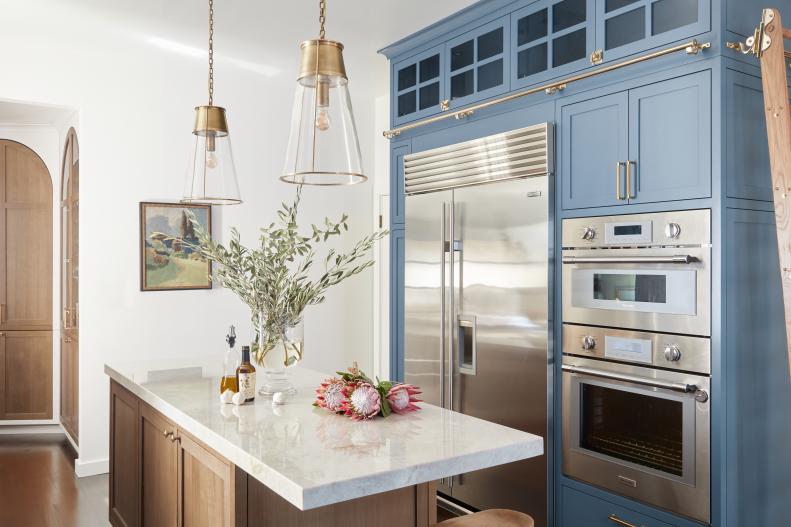 Blue Kitchen With Double Ovens