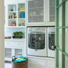 Cottage Laundry Room With Blue Towel