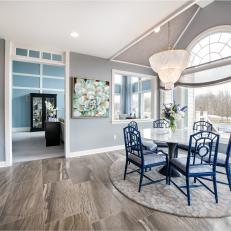 Gray Breakfast Room With Blue Chairs