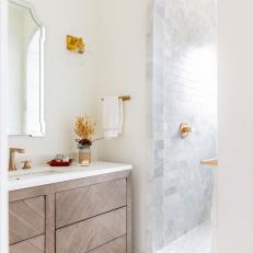 Contemporary Neutral Bathroom With Arched Shower
