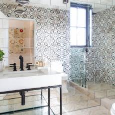 Bathroom With Mirrored Tiles