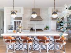 Chef Kitchen With Brown Barstools