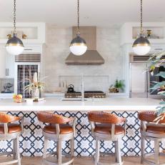 Contemporary Chef Kitchen With Brown Barstools