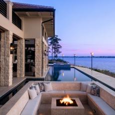Recessed Firepit and Pool Moat at Waterside Resort Home