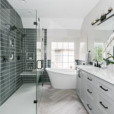 Gray Main Bathroom With Gray Horizontal Tiles