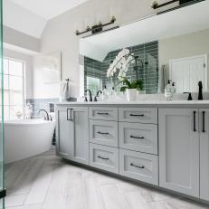 Gray Main Bathroom with White Orchid