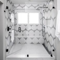 Walk-In Shower With White Dots