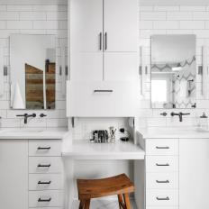 White Double Vanity Bathroom With Dressing Table