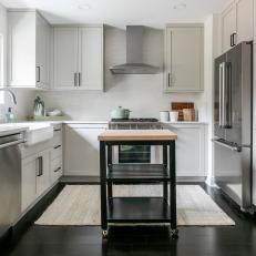 Gray Transitional Small Kitchen With Rolling Island