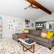 Contemporary Family Room With Colorful Rug