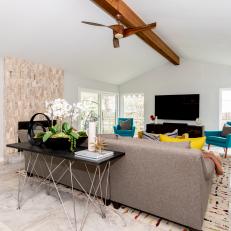 Contemporary Family Room With Orchids